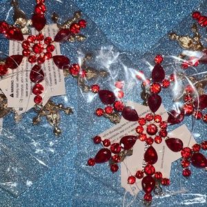Melrose International Red Rhinestone Snowflake Ornament Set